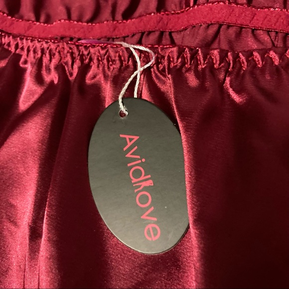 AVID LOVE Silky Satin Lace Halter Teddy Bodysuit One Piece Burgundy Womens Small - Picture 13 of 16